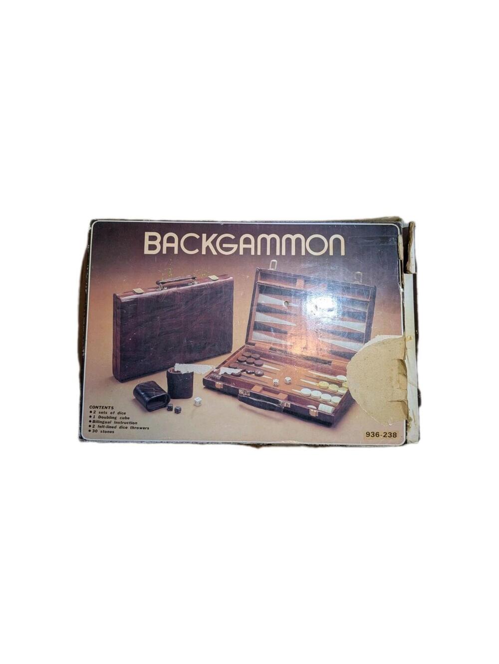 Vintage Cardinal Backgammon Set Brown Cream Chips Faux Leather Case Missin Chips